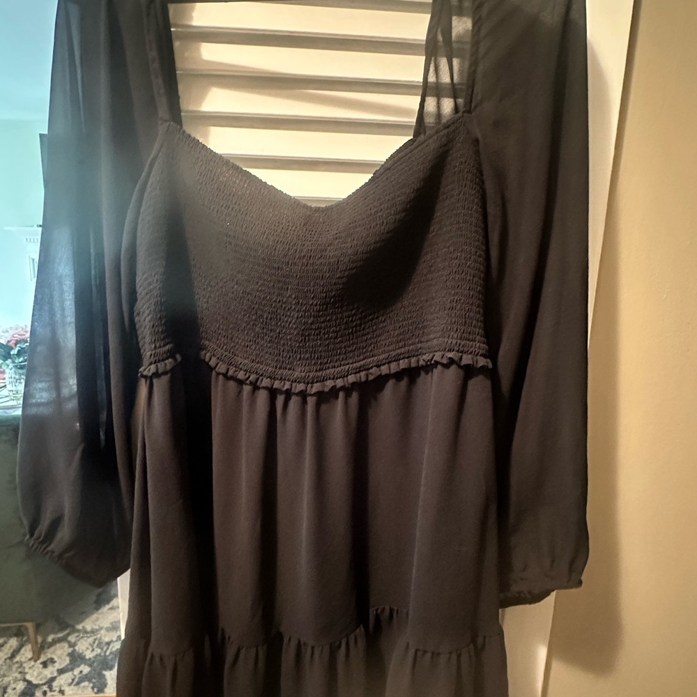 Aritzia  Wilfred Tempest Black Sheer Sleeve Dress